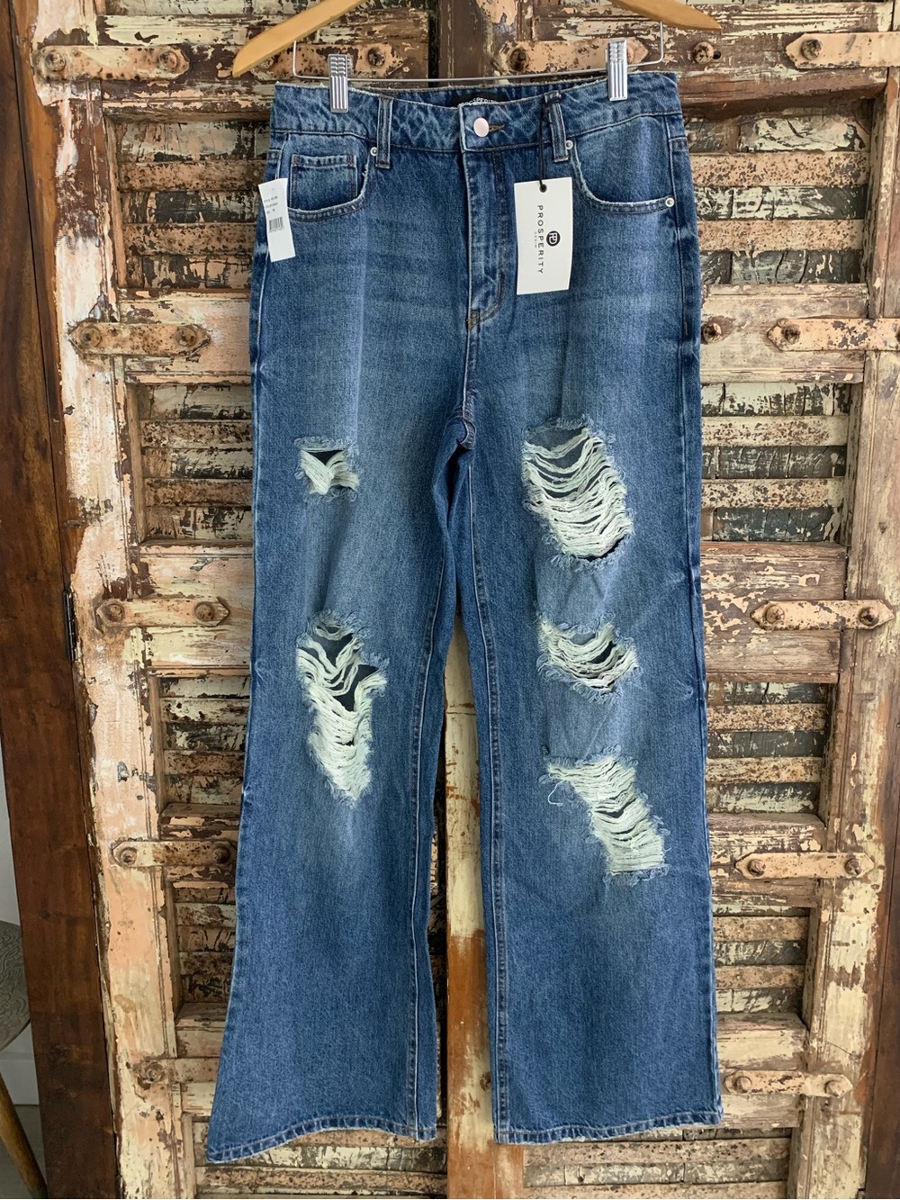 NWT Prosperity Distressed Wide-Leg High Waist Destroyed Women’s Blue Jeans, 28